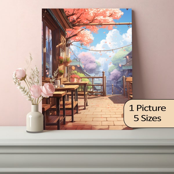 Japanische Kirschblüte Cafe Poster Druck Geschenk für japanische Sakura Lover Studio Ghibli inspirierte Anime Wall Art Style