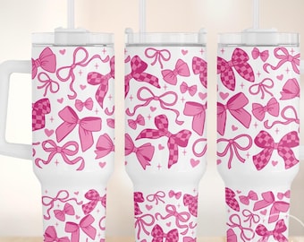 Pink Bow  Cute 40oz Stanley Style Tumbler