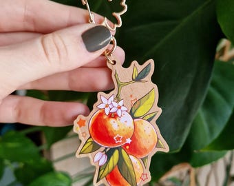 Wooden Oranges Keychain with Sticker