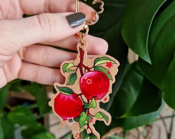 Wooden Apple Keychain with Sticker