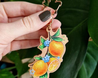 Wooden Lemon Keychain with Sticker