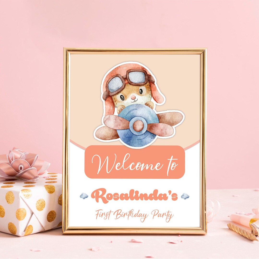 Editable Cute Birthday Sign Plane Pilot Shower Etsy