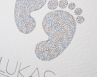 Baby feet | Handwritten | Framed | Personalized Gift | born | Honey | Calligram | Handwritten words | 20x26 cm
