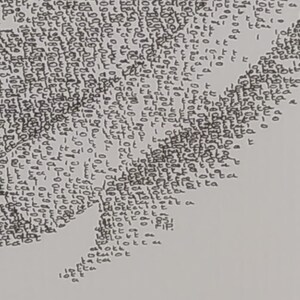 May include: A black and white image of a person's face created using the word "lot" repeated many times.