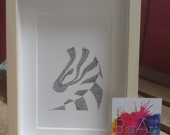 Cebra | Art made with words | Calligram | Framed 17 x 22 cm