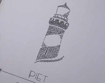 Lighthouse | Personalized Gift | Newborn | Babyshower | Calligram | Handwritten Words | Framed 17 x 22 cm