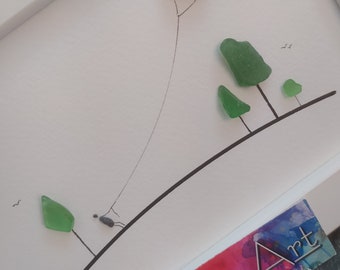 Little green trees | Forest made of Sea Glass | Wall decoration made by BazArt La Gomera