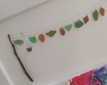 Laundry line with Sea Glass | Framed wall decoration | Nursery | Gift