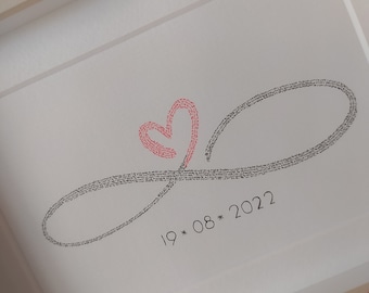 Infinity Sign | Personalized Gift | Anniversary | Calligram | Handwritten Words | Framed 17 x 22 cm