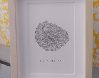 La Gomera | Canarische Eilanden | Ingelijst | Handgeschreven woorden | Kalligram | Woondecoratie | 17 x 22 cm