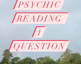 May include: A pink and red graphic against a blue sky with a rainbow in the background. The graphic says "Psychic Reading 1 Question".
