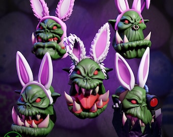 3d Printed Ork Bunny Heads x10 by Mekka Miniatures