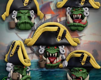 3d Printed Royal Navy Orc Heads by Mekka Miniatures