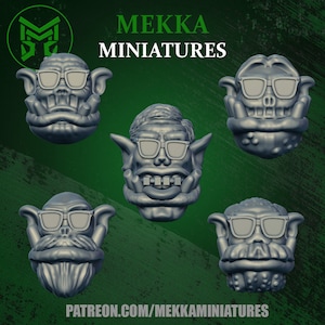 3d Printed Ork Nerd Heads x10 by Mekka Miniatures
