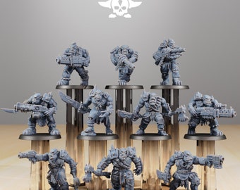May include: A set of 10 unpainted plastic miniatures of orcs, each with a different pose and weapon. The miniatures are ready to be assembled and painted.