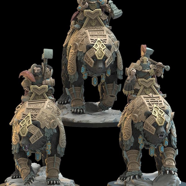 3d Printed Dwarf Bear Riders x3 by Lost Kingdom Miniatures