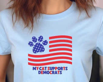 Maglietta "Il mio gatto sostiene i Democratici", Maglietta divertente per i Democratici, Partito Democratico, Maglietta di sinistra, America, USA, Partito Patriottico, Dichiarazione politica