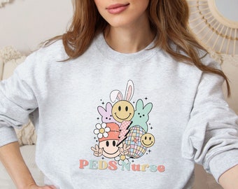 PEDS Nurse Crewneck, PEDS Nursing Sweatshirt, Retro Easter PEDS Nurse Sweatshirt, Pediatric Nurse Sweatshirt, Gift for Pediatric Nurse