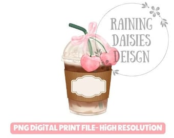 Eiskaffee-Kokette PNG-Datei, Eiskaffee-Sublimationsdesign, Kaffee PNG, Kokette und Kaffee-Shirt-Design, rosa Schleife png, Kaffee und Bögen