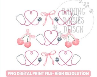 Nurse Coquette PNG File, Nurse sublimation design, Stethoscope PNG, Coquette and Nursing Shirt design, Pink Nurse png, Nursing and Bows