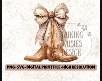 Cowgirl Coquette PNG, Western sublimation design, Cowgirl boots PNG, Boots with Bows, Coquette Design, Country Girl SVG, Western Coquette