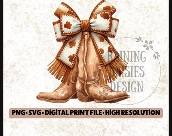 Cowgirl Coquette PNG, Western sublimation design, Cowgirl boots PNG, Boots with Bows, Coquette Design, Country Girl SVG, Western Coquette