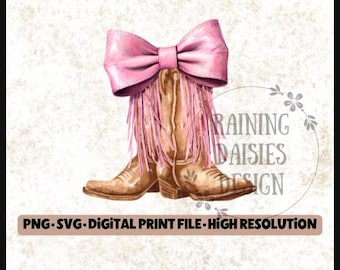Cowgirl Coquette PNG, Western sublimation design, Cowgirl boots PNG, Boots with Bows, Coquette Design, Country Girl SVG, Western Coquette