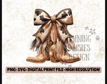 Cowgirl Coquette PNG, Western sublimation design, Cowgirl boots PNG, Boots with Bows, Coquette Design, Country Girl SVG, Western Coquette