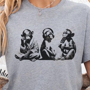 Three Wise Monkeys Shirt, See Hear Speak No Evil Tee, Funny Minimalist Graphic Shirt, Introvert Humor Tee, Clever Gift