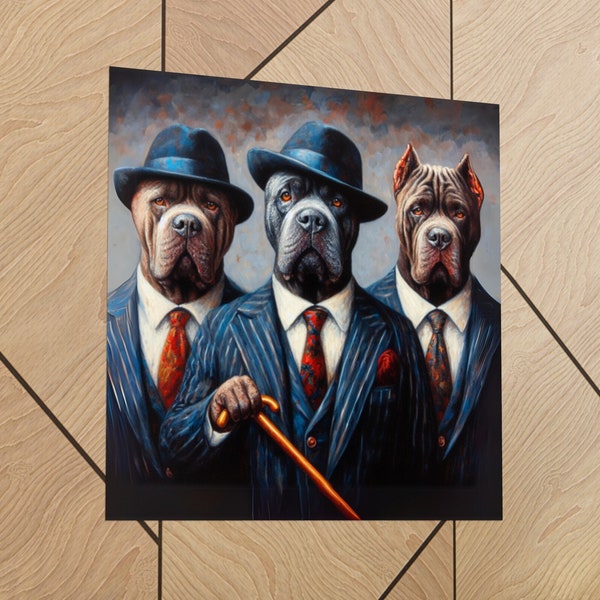 The Cane Gang Poster, umweltfreundliche Corso Art, italienische Mastiff-Kunst, Dog Mobster-Wandbehang, Canine Mafia-Druck, Fellas Humor Bild