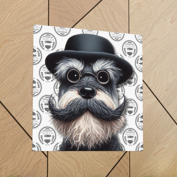 Groucho Schnauzer Poster, Eco-Friendly German Dog Art, Silly Canine Humor Artwork, Fun Pub Bar Wall Hanging, Mini Standard Comedian Picture