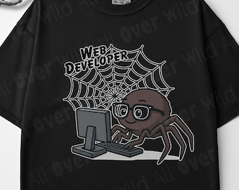 Web Developer Spider Shirt, Funny Programmer Tee, Coding Gift for Software Engineer, Computer Science Shirt, Bug Fixer Top