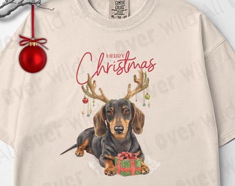 Dachshund Christmas Shirt, Wiener Dog Holiday Tee, Doxie Merry Xmas T-shirt, Weenie Unisex Comfort Colors Top, Teckel Gift