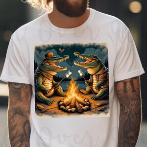 Funny Alligator Campfire T-Shirt, Marshmallow Roasting Gator Camping Tee, Outdoor Adventure Shirt, Camp Life Graphic, Gift for Gator Lover