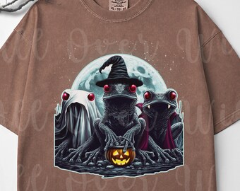 ハロウィンカエルシャツ、エイリアンカエルTシャツ、ウィアードコアグラフィックTシャツ、不気味なカエルシャツ、ゴシックハロウィンシャツ、面白いカエルグラフィックTシャツ