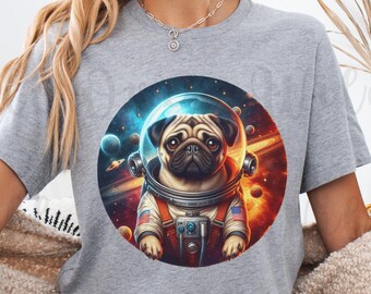 Pug Astronaut Shirt, Space Dog Tee, Funny Pug Graphic Shirt, Sci Fi Dog Shirt, Galaxy Pug Gift, Nerdy Dog Lover Tee