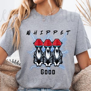 Grappig Whippet-T-shirt: jaren 80 Devo Parody-T-shirt, Energy Dome Dog-afbeelding, Whippet Good-shirt