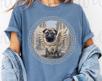Pegasus Dog T-Shirt, Flying Pug Comfort Colors Tee, Puggle with Wings Graphic Shirt, Cute Angel Pup Graphic, Greek Mythical Animal Tshirt