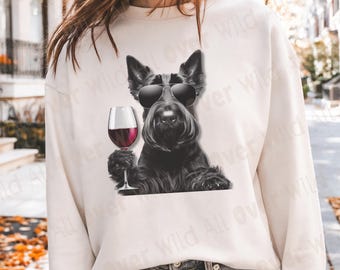 Scottish Terrier Wine Sweatshirt, Funny Scottie Dog Crewneck, Gift for Scottie Mom & Dad, Wine Enthusiast Gift