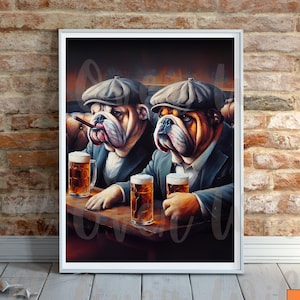 English Bulldog Poster, Funny Bulldog Pub Print, Bulldog Cigar Beer Wall Art, Bulldog Lover Gift, Gift for Dog Dad, Cool Bulldog Bar Decor