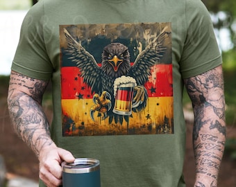 Camiseta com a bandeira da Alemanha: estampa da águia alemã Bundesadler, camiseta com cerveja Oktoberfest