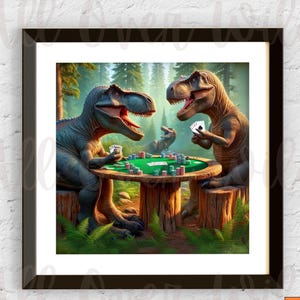 Jurassic Poker Night Poster, Dinosaurier Wandkunst, T-Rex Spielkarten Poster, Tyrannosaurus Rex Geschenk, Poker Spieler Geschenk, Dino Geschenk für jedes Alter