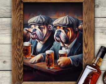 Bulldog Pub Wall Art, English Bulldog Print, British Pub Dog Poster, Man Cave Bar Decor, Funny Bulldog Gift, Vintage Dog Art