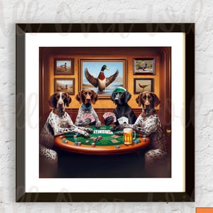 Affiche de poker pointeur allemand aux cheveux courts, art de la salle de poker GSP, impression de cartes à jouer chiens, art mural GSP drôle, cadeau pour papa maman GSP, cadeaux GSP