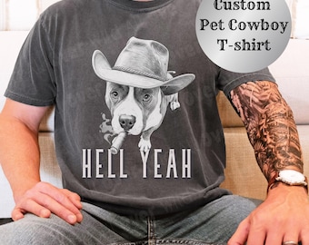 Custom Pet Cowboy Shirt, Personalized Dog Shirt, Custom Cat Tee, Pet Photo Gift, Funny Pet Portrait Shirt, Comfort Colors 1717