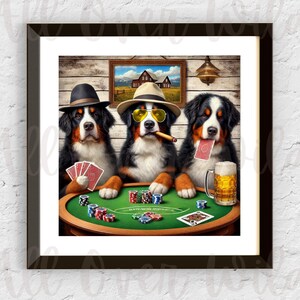 Berner Sennenhund Poker Poster, Hunde spielen Poker, BMD Liebhaber Geschenk, BMD Wohnkultur, Berner Sennenhund Wandkunst, lustiges BMD Papa Geschenk
