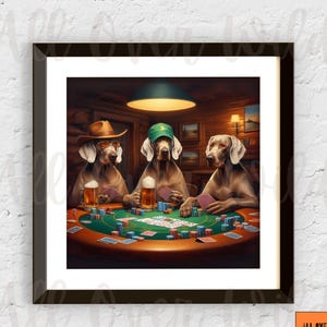 Poster de poker Braque de Weimar, Impression de chiens jouant au poker, amoureux des chiens Braque de Weimar, cadeau pour papa Weim, cadeau pour maman Weimaraner, décoration de bar maison drôle de Braque de Weimar