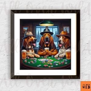 Basset and Bloodhound Poker Poster, Hunde spielen Poker Wandkunst, Lustiger Hound Dog Druck, Poker Raum Dekor, Poker Spieler Geschenk, Haustier Besitzer Geschenk