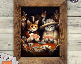 Cats Playing Poker Art, Roaring 20s Cat Print, Art Deco Wall Decor, Vintage Speakeasy Poster, Great Gatsby Feline Art, Funny Cat Gift
