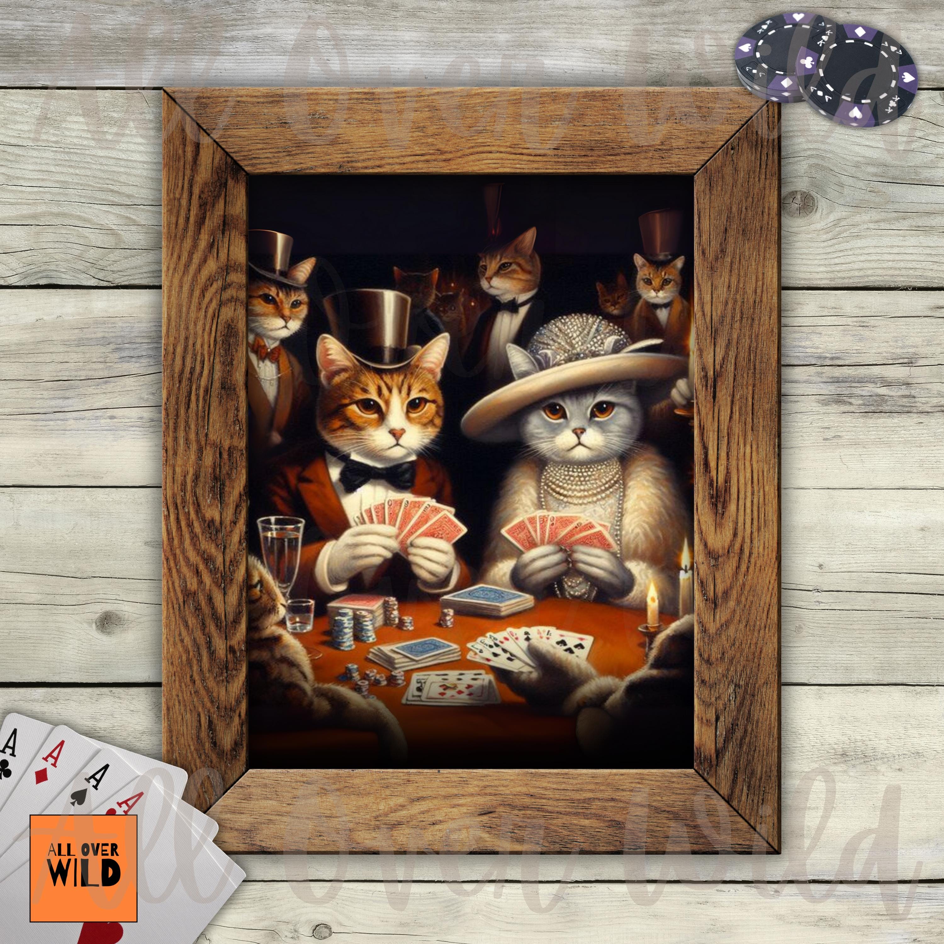 Cats Playing Poker Art, Roaring 20s Cat Print, Art Deco Wall Decor